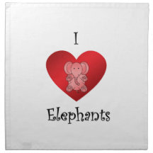 I heart elephants in red printed napkin 