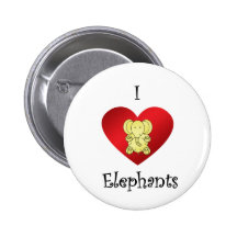 I heart elephants in yellow pinback buttons