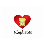 I heart elephants in yellow postcards