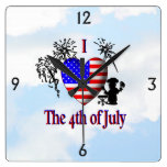 I Heart Fourth of July Wall Clock