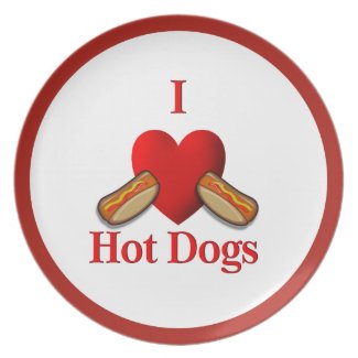 I Heart Hot Dogs Dinner Plate
