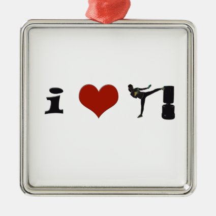 I Heart Kickboxing! Personalize it! Square Metal Christmas Ornament