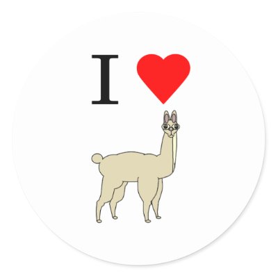 i heart llama round sticker