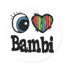 I Heart (Love) Bambi Round Stickers