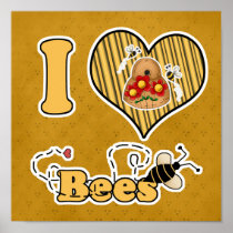 I Heart (Love) Bees with Hive Posters