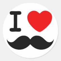 I heart / Love Moustaches / Mustaches Round Sticker