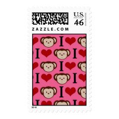 I Heart Monkey Pink I Love Monkeys Valentines Postage