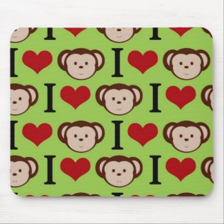 I Heart Monkeys on Green mousepad