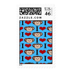 I Heart Monkeys Turquoise Teal Valentines Postage Stamps