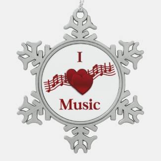 I Heart Music Pewter Snowflake Ornament