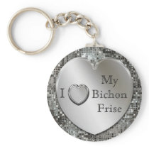 I Heart My Bichon Frise Silver Heart Keychain