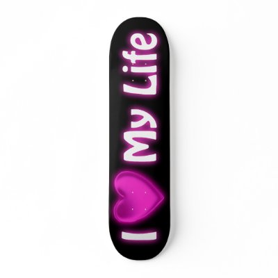 I Heart My Life Black and Hot Pink Skateboard by ginismagic