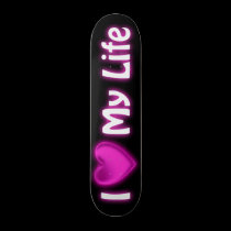 I Heart My Life Black and Hot Pink Skateboard