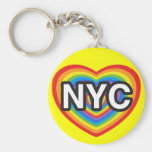 I heart NYC. I love NYC. New York City rainbow hea Keychains