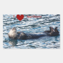 I heart Otters rectangular stickers