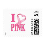 I Heart Pink Cancer Ribbon Postage Stamps