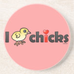 I Heart Real Chicks Sandstone Drink Coaster