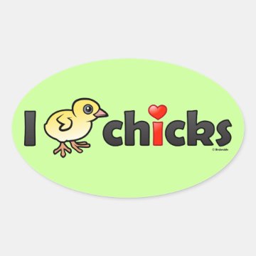 I Heart Real Chicks Oval Sticker < Funny Designs < Birdorable