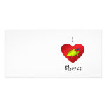 I heart sharks in yellow picture card