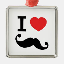 I heart twirly Moustache Christmas Ornament