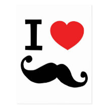 I heart twirly Moustache Postcards