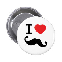 I heart twirly mustache pinback button