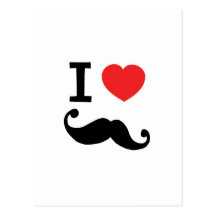 I heart twirly mustache postcards