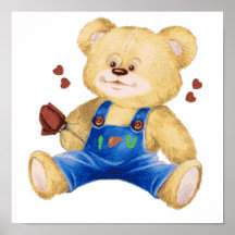 I Heart U Bear Posters