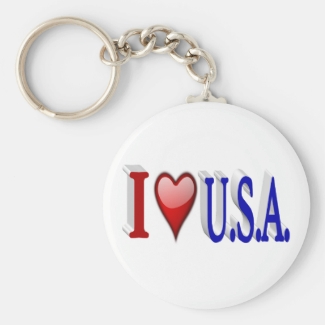 I Heart U.S.A. 3D Key Chains, Red & Blue