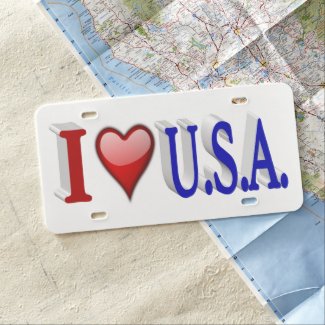 I Heart U.S.A. 3D License Plate, Red & Blue