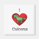 I heart unicorns in green and rainbow magnets