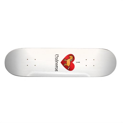 I heart unicorns in orange and rainbow skate board decks