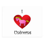I heart unicorns in pink and gold postcards