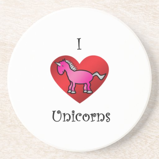 I heart unicorns in pink and silver coasters