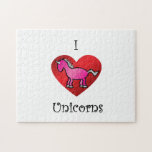 I heart unicorns in pink and silver puzzle