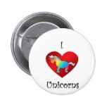 I heart unicorns in rainbow and white pinback buttons
