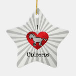 I heart unicorns in silver and rainbow christmas ornament