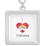 I heart unicorns on heart rainbow and clouds pendants
