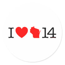 I Heart Wisconsin 14 Round Sticker