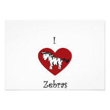 I heart zebras with red heart custom invitations