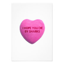 I Hope You Die By Sharks Pink Candy Heart Personalized Invite
