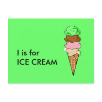 "I" is for Ice Cream Alphabet Flashcard postcards by Regella "I" is for Ice Cream Alphabet Flashcard postcards