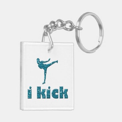 i kick in Turquoise Glitter Sparkles Kickboxing Double-Sided Square Acrylic Keychain