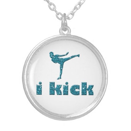 i kick in Turquoise Glitter Sparkles Kickboxing Round Pendant Necklace