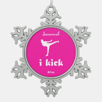'i kick' kickboxing on bright pink with name ornament
