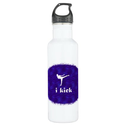 i kick / Lady Kickboxer on blue/violet swirls 24oz Water Bottle