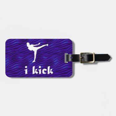 i kick /side kick on blue-violet waves luggage tag