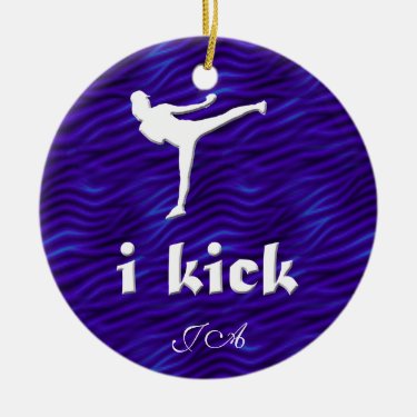 i kick /side kick on blue-violet waves christmas ornament
