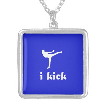 i kick / white on blue pendants