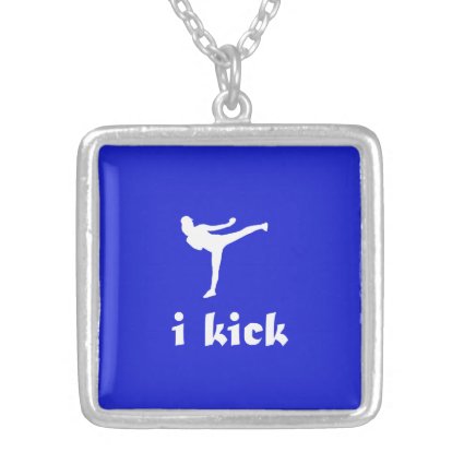 i kick / white on blue pendants